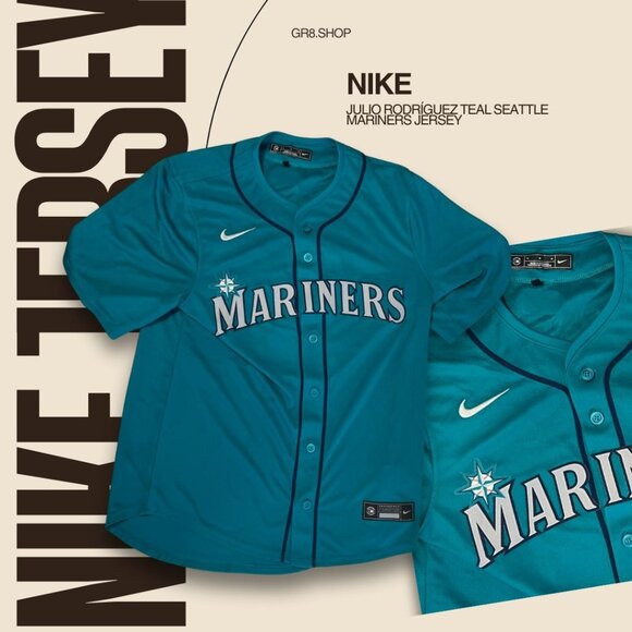Nike Julio Rodríguez Teal Seattle Mariners Button-Up Jersey Mens Size M - Picture 1 of 6